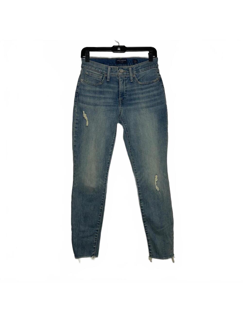 Lucky Brand Ava Mid Rise Skinny Jeans 6/28 Distressed Raw Hem Blue